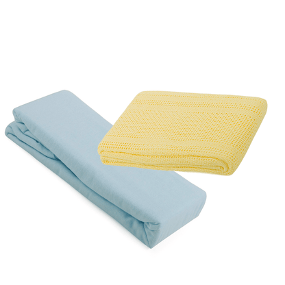 2 Cot Bed Flannelette Sheets & Cellular Blanket Bundle