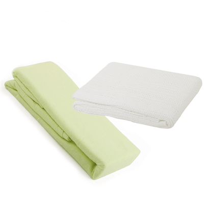 2 Cot Bed Flannelette Sheets & Cellular Blanket Bundle