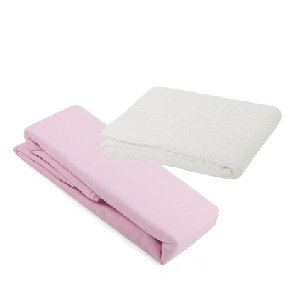 2 Cot Bed Flannelette Sheets & Cellular Blanket Bundle