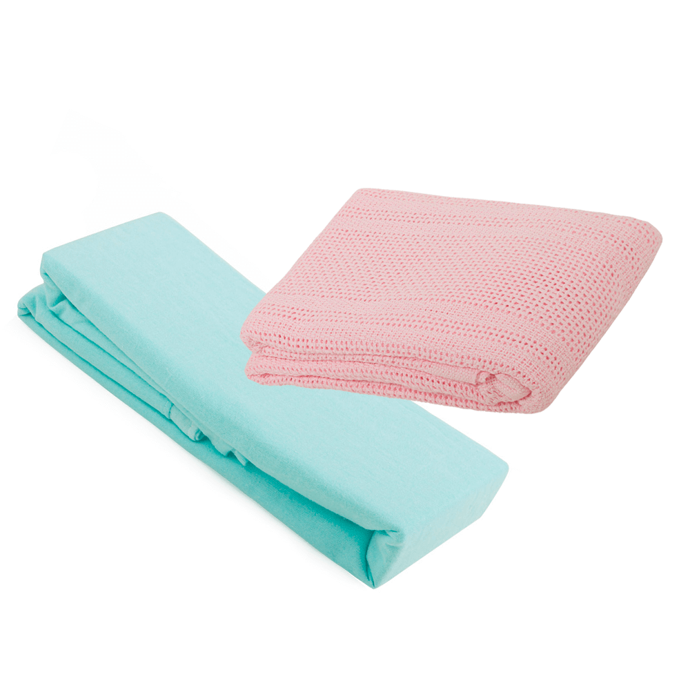 2 Cot Bed Flannelette Sheets & Cellular Blanket Bundle