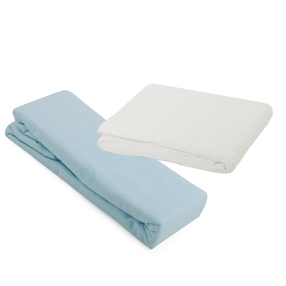 2 Cot Bed Flannelette Sheets & Cellular Blanket Bundle