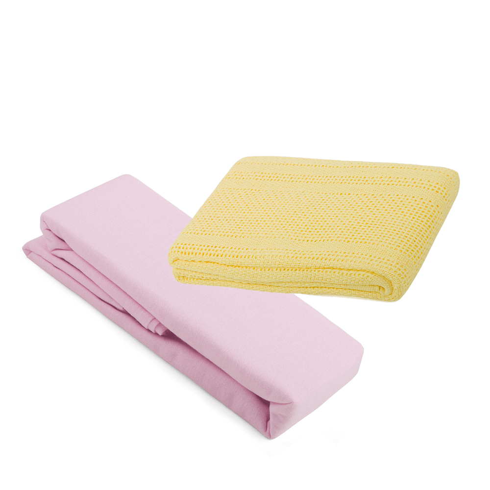 2 Cot Bed Flannelette Sheets & Cellular Blanket Bundle