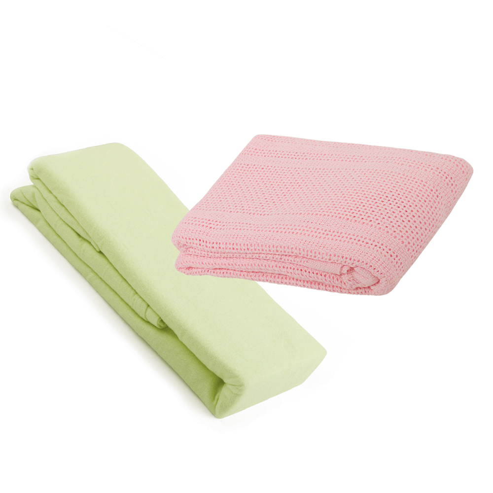 2 Cot Bed Flannelette Sheets & Cellular Blanket Bundle