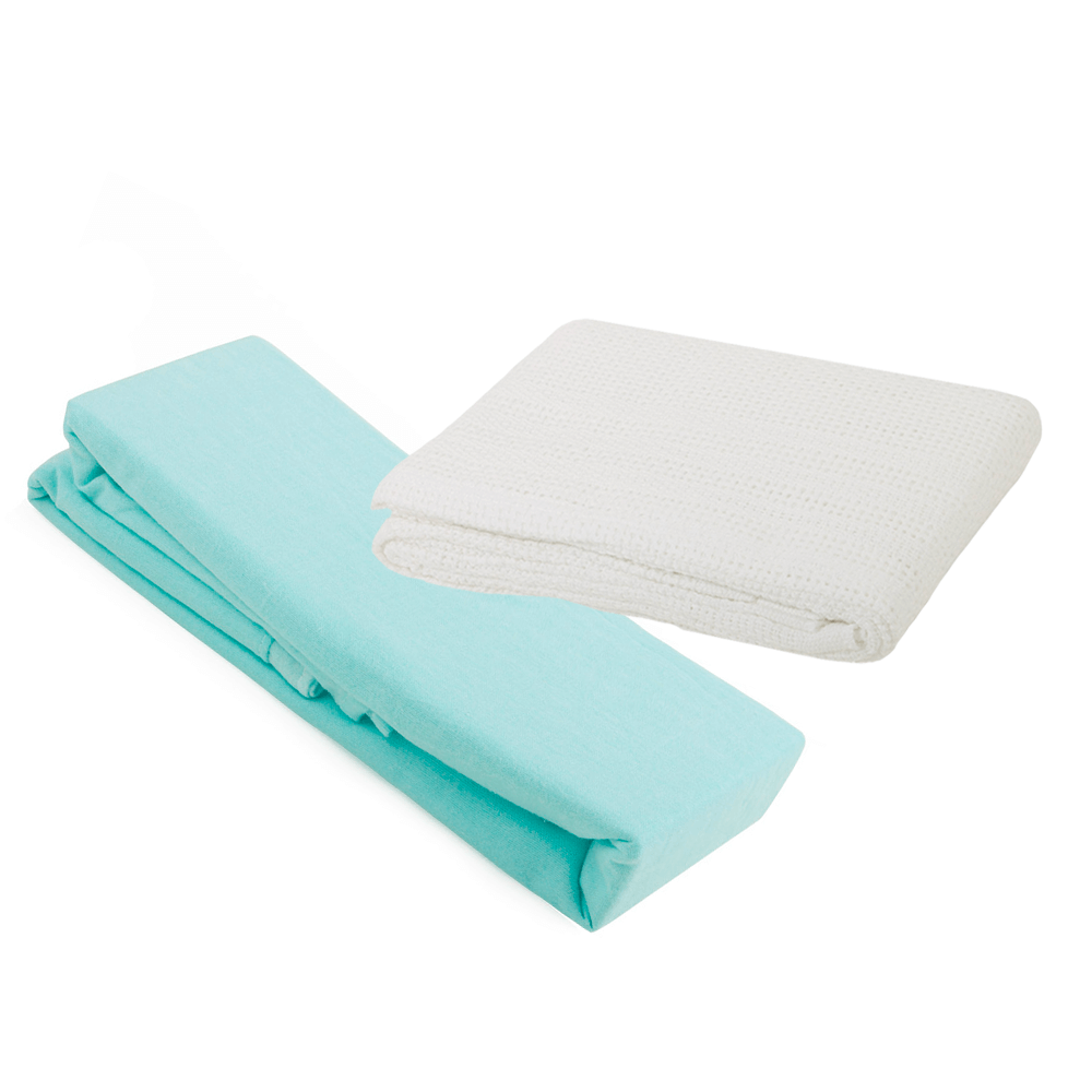 2 Cot Bed Flannelette Sheets & Cellular Blanket Bundle