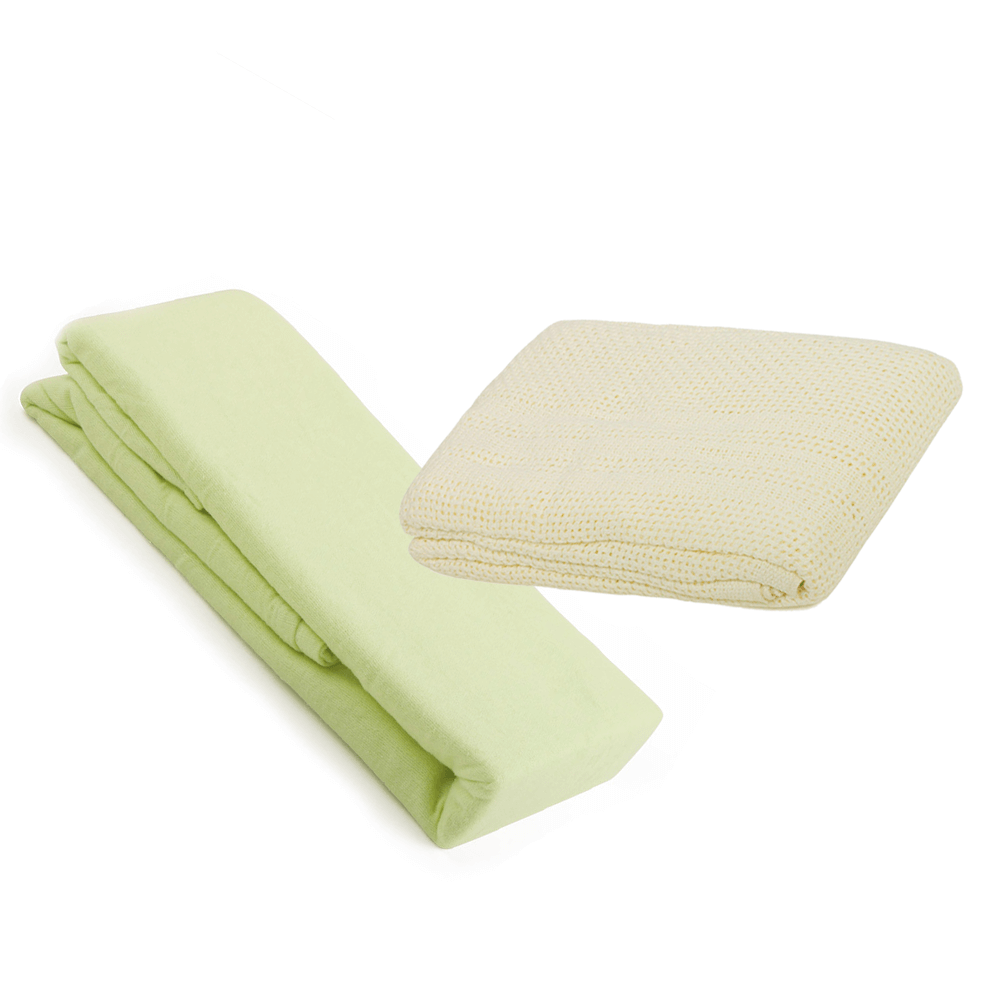 2 Cot Bed Flannelette Sheets & Cellular Blanket Bundle