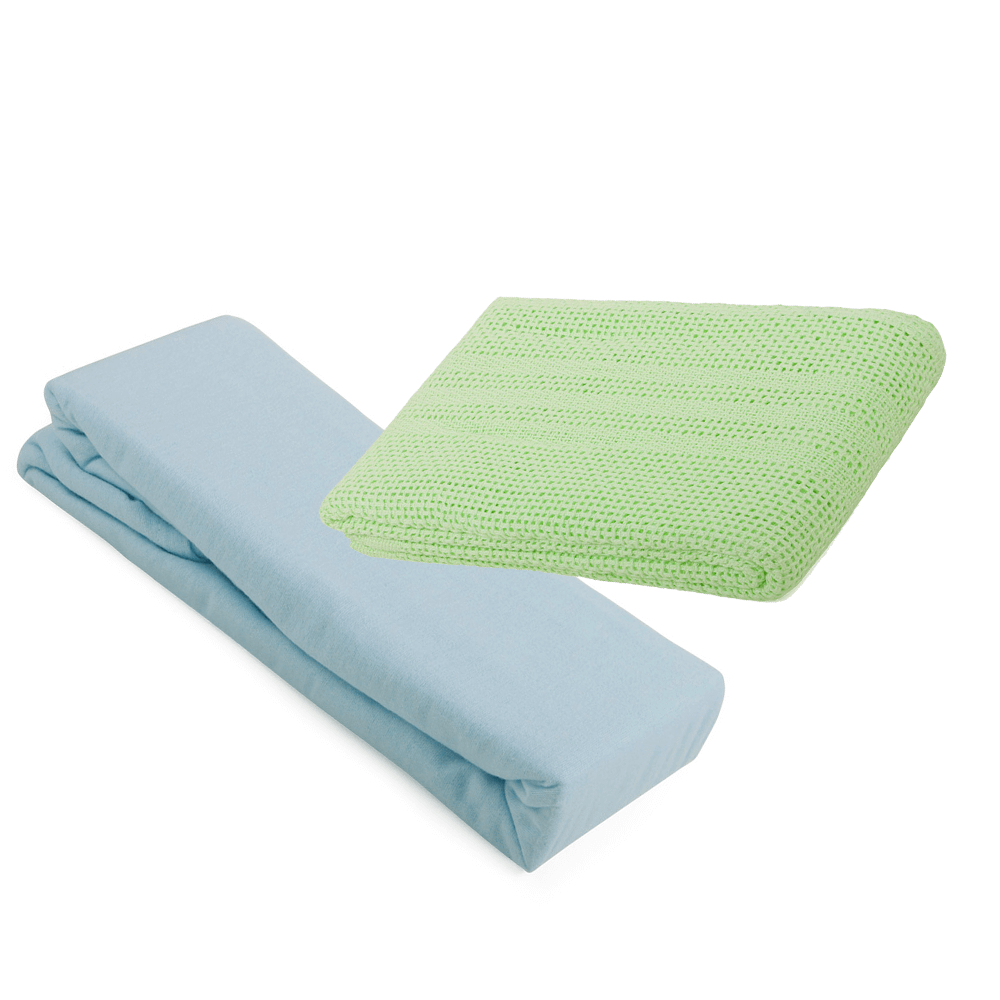 2 Cot Bed Flannelette Sheets & Cellular Blanket Bundle