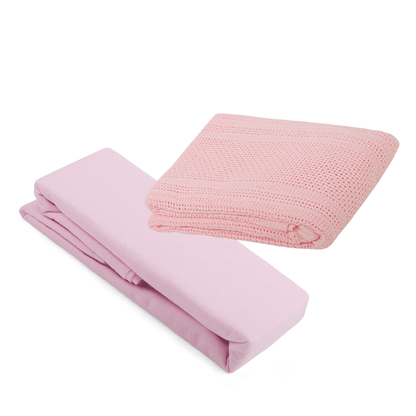 2 Cot Bed Flannelette Sheets & Cellular Blanket Bundle