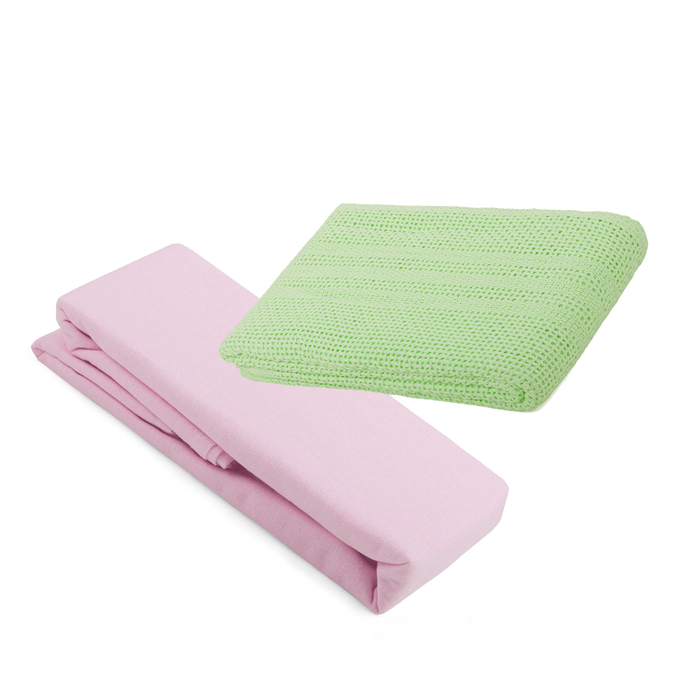 2 Cot Bed Flannelette Sheets & Cellular Blanket Bundle