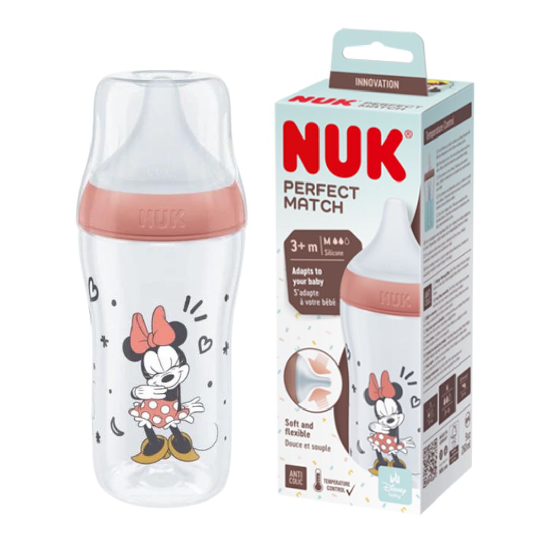 NUK Perfect Match Temperature Control 260ml Bottle Minnie Mouse Red