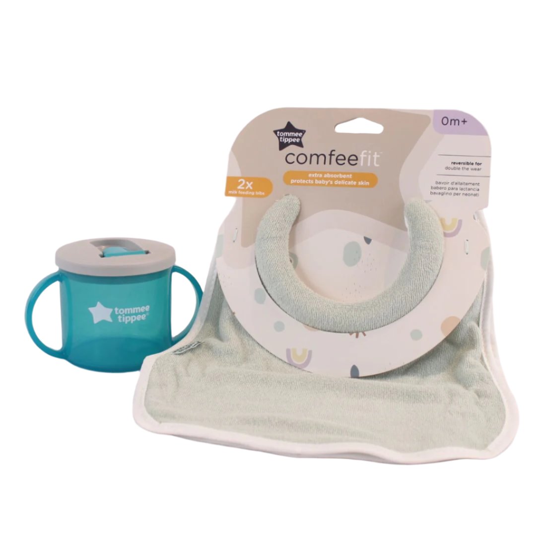 Tommee Tippee First Cup and Comfee Neck Bib Bundle