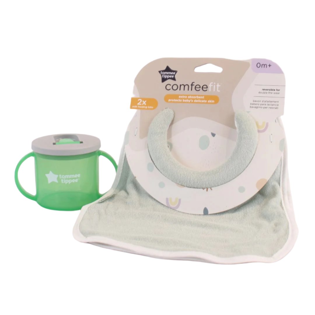 Tommee Tippee First Cup and Comfee Neck Bib Bundle