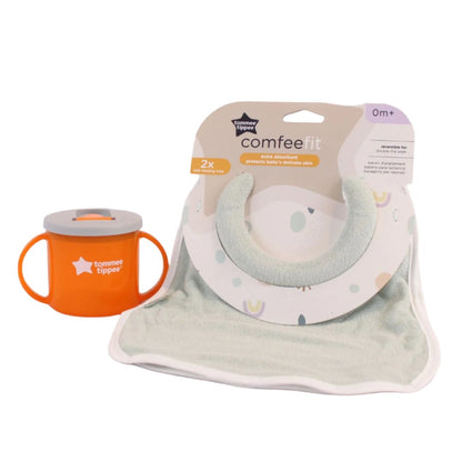 Tommee Tippee First Cup and Comfee Neck Bib Bundle