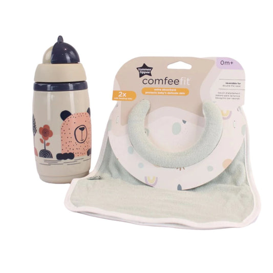 Tommee Tippee Insulated Straw Cup and Comfee Neck Bib Bundle