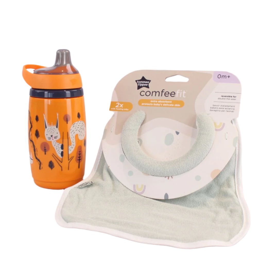 Tommee Tippee Insulated Sportee Cup and Comfee Neck Bib Bundle