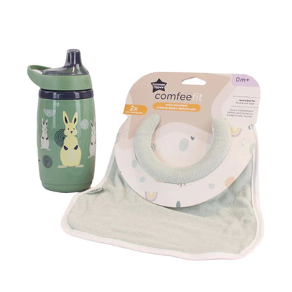 Tommee Tippee Insulated Sportee Cup and Comfee Neck Bib Bundle