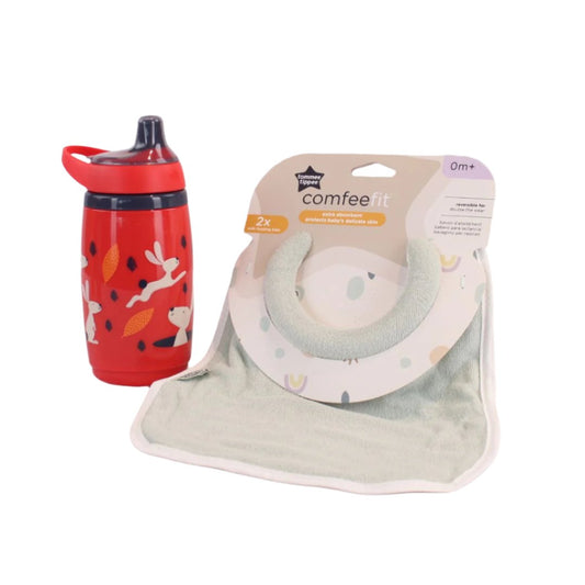 Tommee Tippee Insulated Sportee Cup and Comfee Neck Bib Bundle