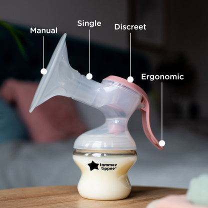 Tommee Tippee Made for Me Single Manual Breast Pump, Portable, Bottle Included