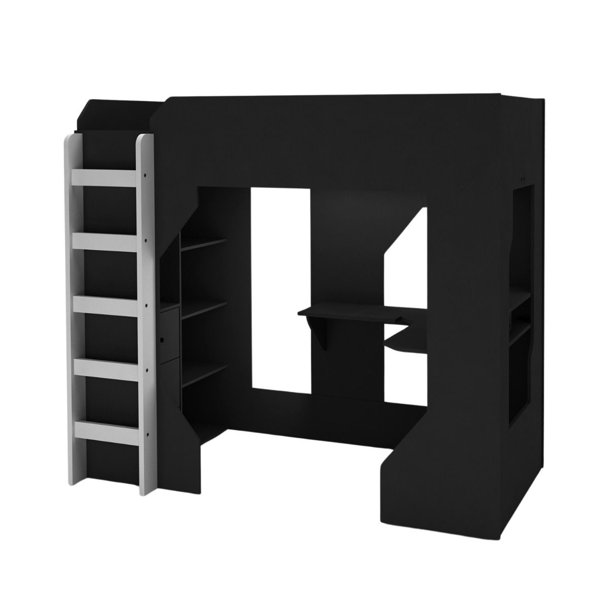 Gaming High Sleeper with Desk, Drawers and Shelves, Black