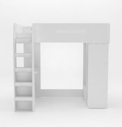 High Sleeper Bed, with Desk, Storage and Hanging Area, White